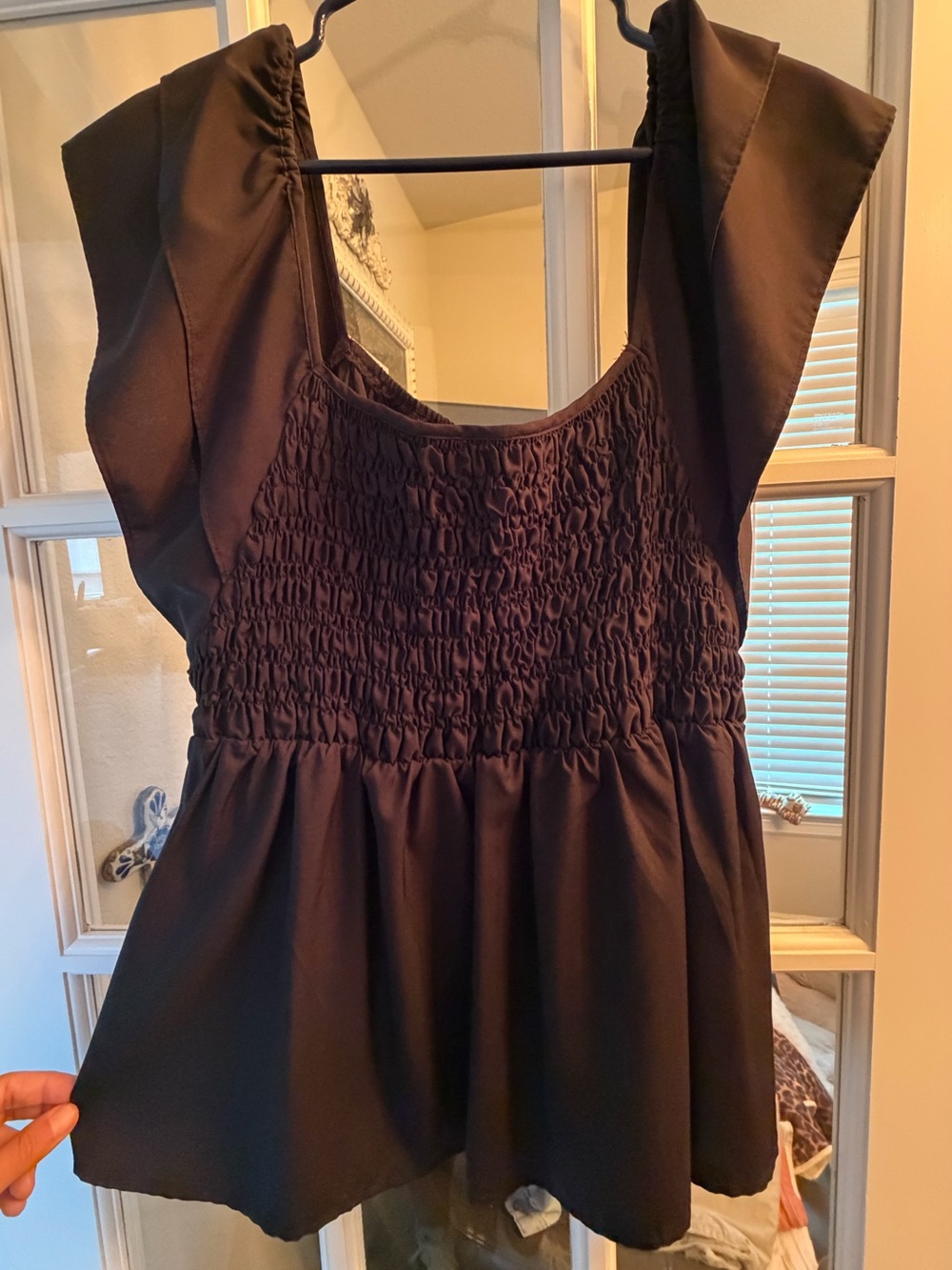 Black Smocked Peplum Top